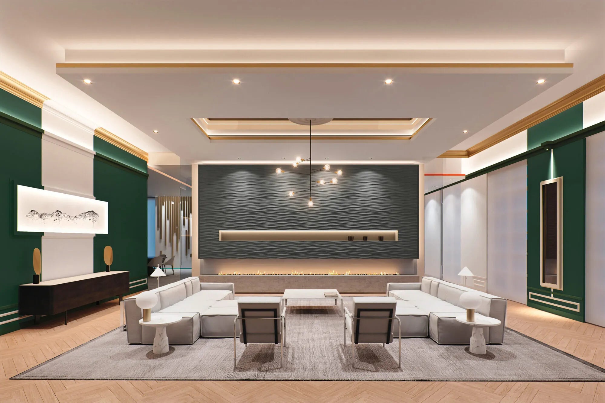 LIQUID 3D wall panel ARSTYL® as a part of a modern living room decor, highlighting the flowing, undulating texture | DecorMania UK